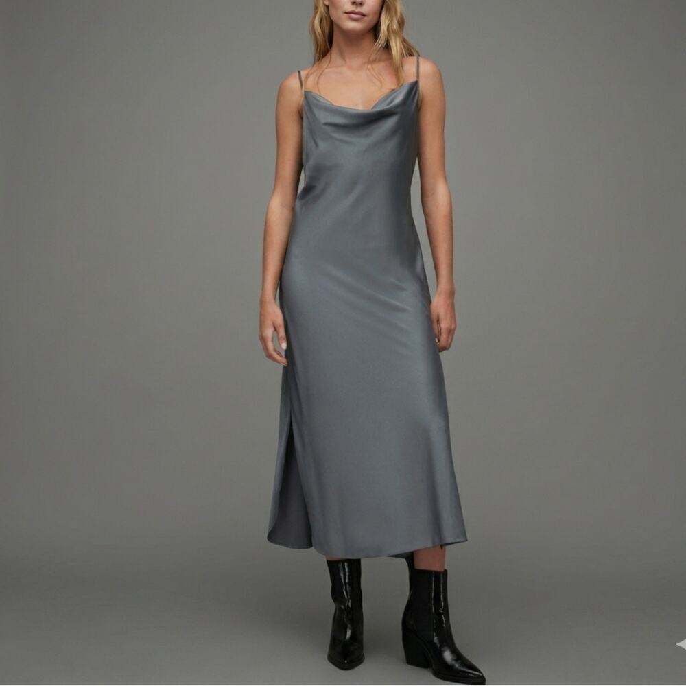 By Anthropologie Elyse Cowl Neck Slip Dress Carbon Gray Size XS